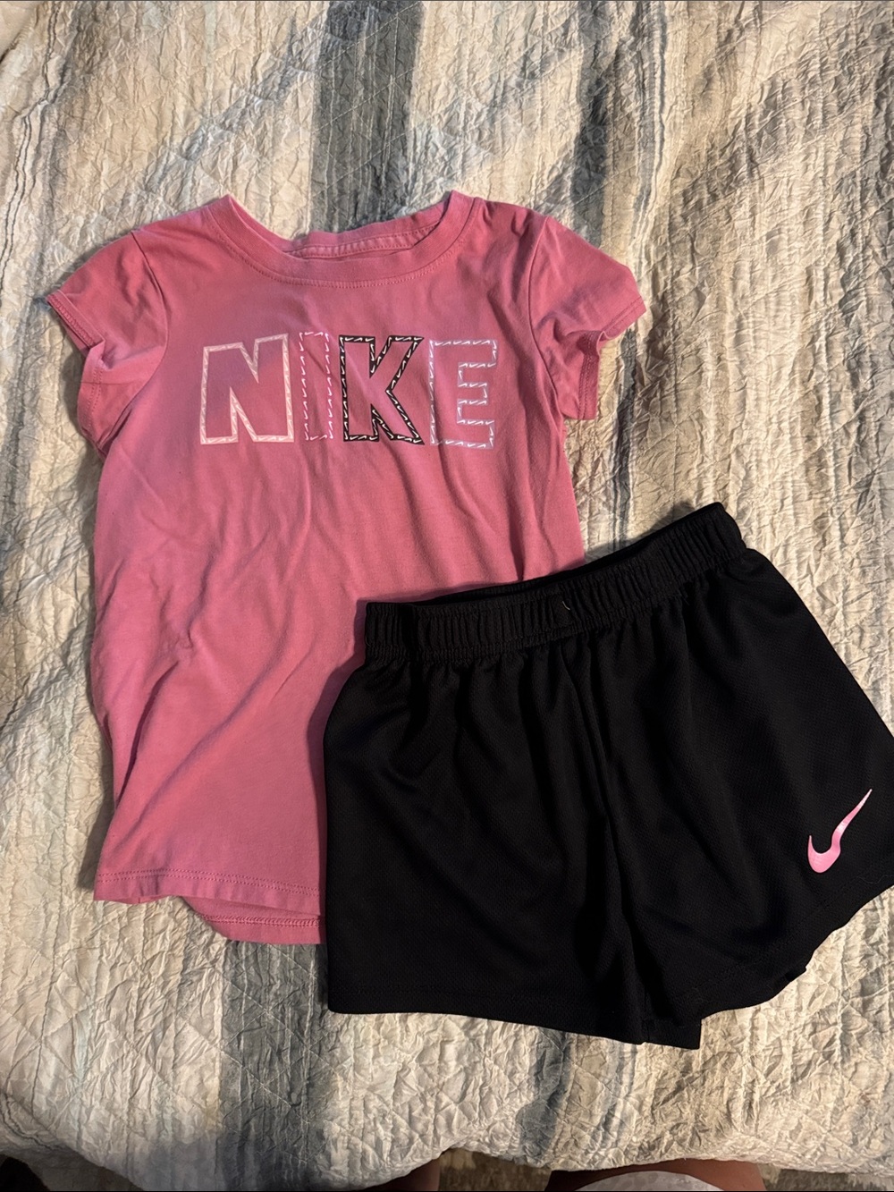 Nike Pink Tee with Black Shorts - Girls Active Set